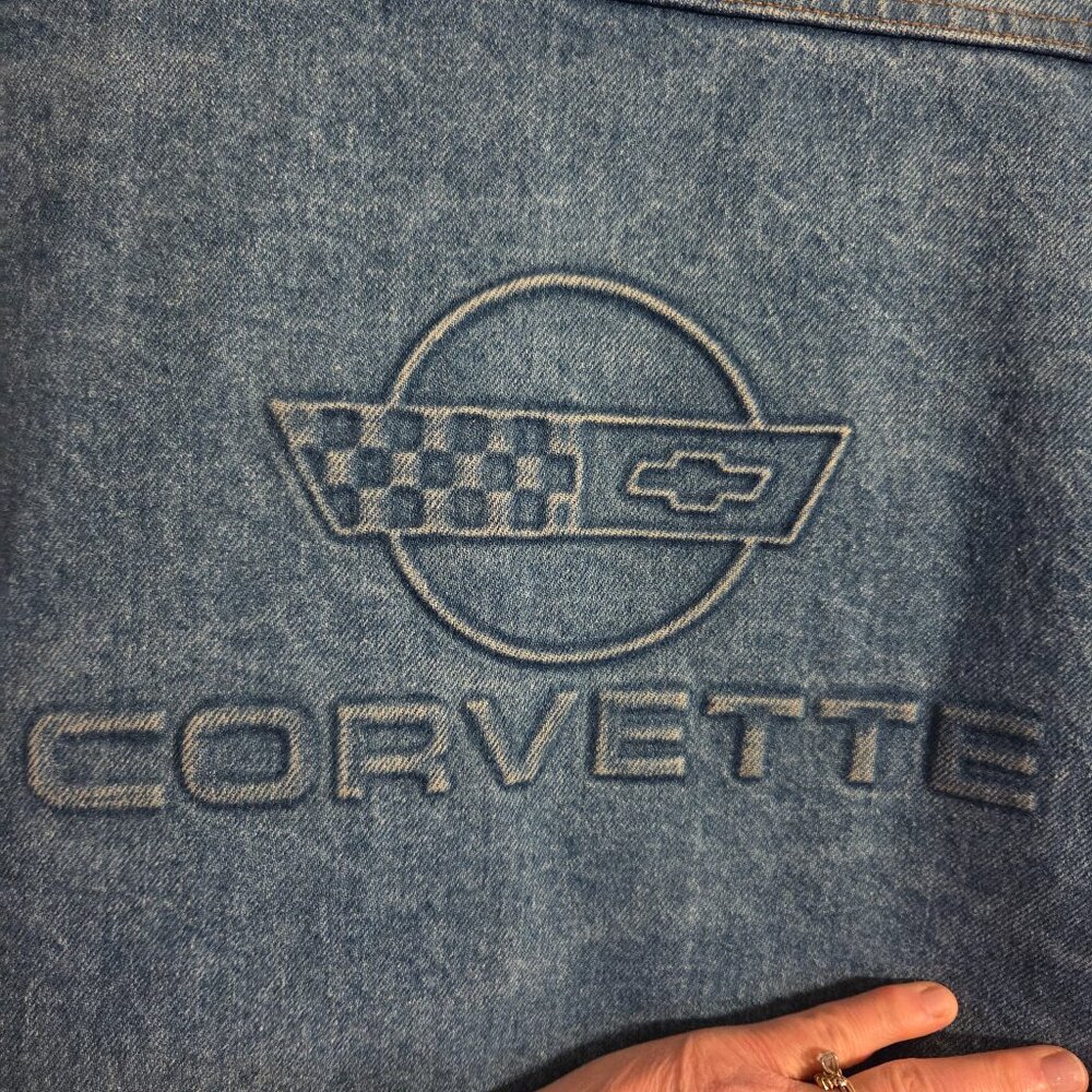 Vintage Denim Jean Jacket Corvette Embossed Size Large